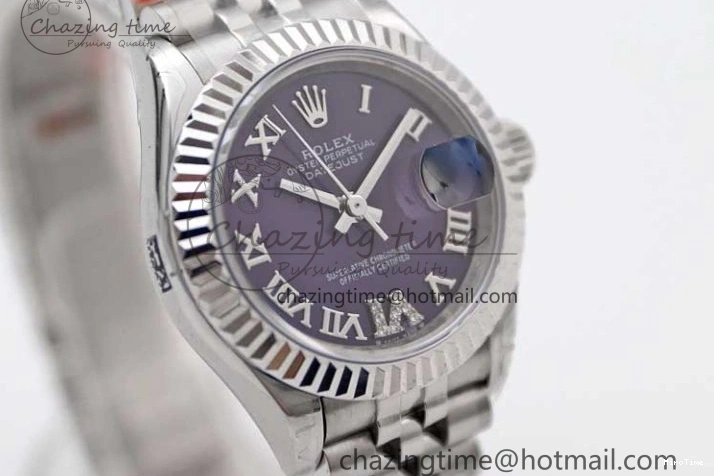 MiroTime 0516 Lady DateJust 28 SS TWF 1:1 Best Edition 904L Steel Purple Dial Roman Markers on President Bracelet NH TravelReady 2172